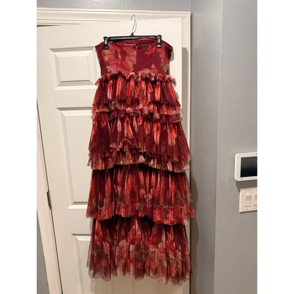 Women's Hutch Strapless Tiered Floral Maxi Dress in Red - Size 4 - Picture 7 of 11